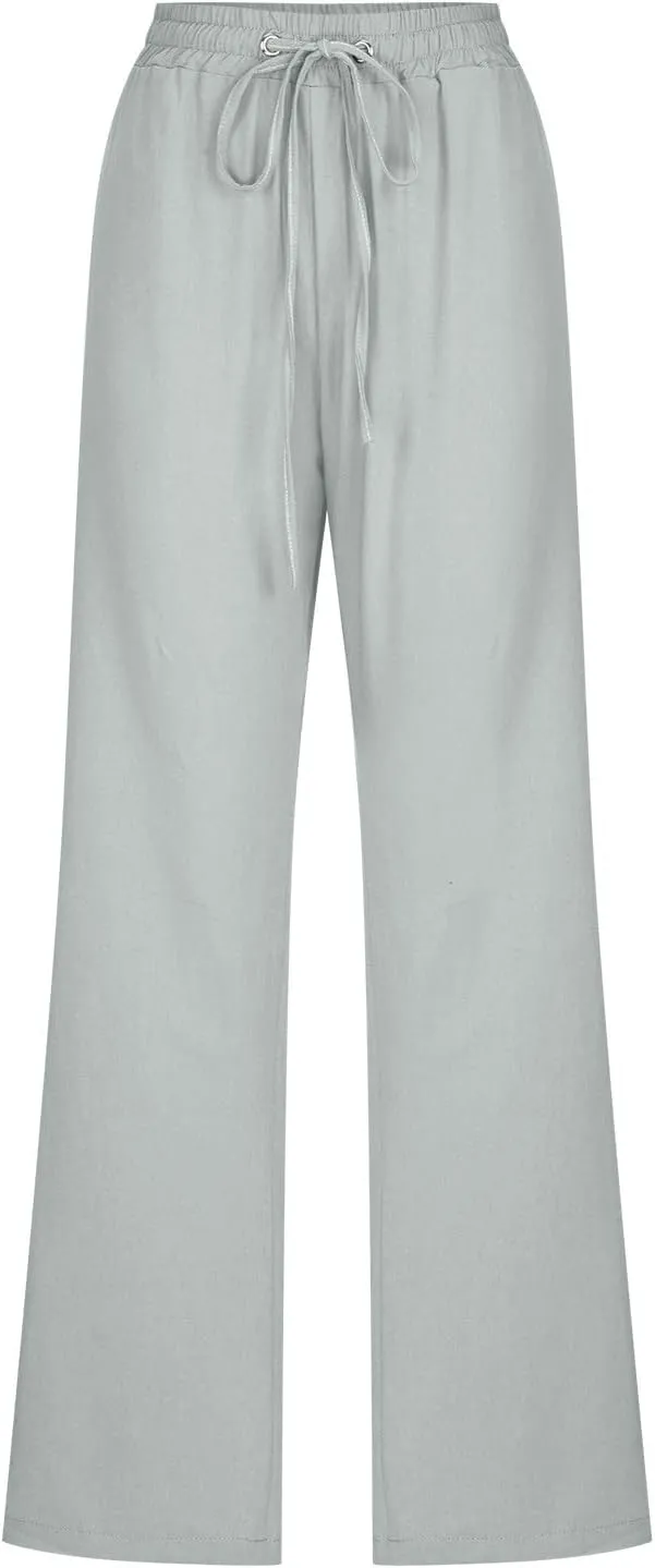 Linen Pants for Women High Waisted Pant Summer Cotton Pants Lounge Hiking Trousers Pant Drawstring Pants with Pocket