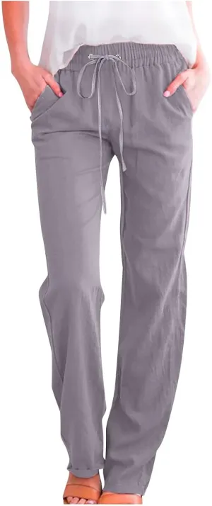 Linen Pants for Women High Waisted Pant Summer Cotton Pants Lounge Hiking Trousers Pant Drawstring Pants with Pocket