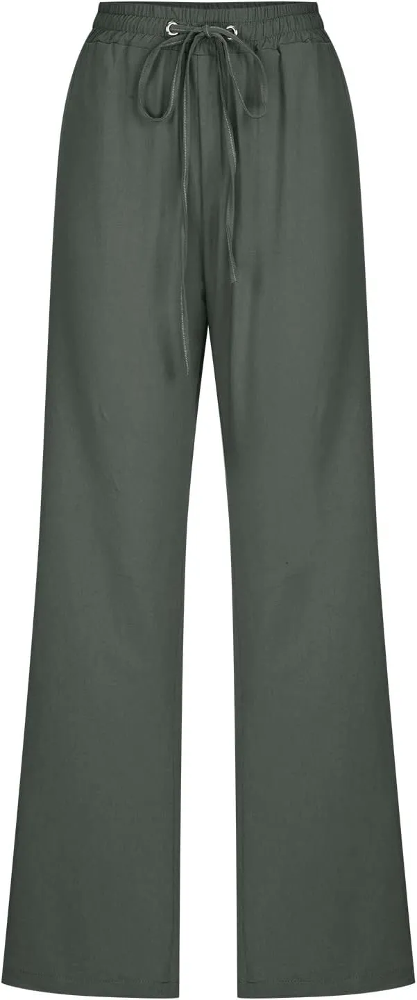 Linen Pants for Women High Waisted Pant Summer Cotton Pants Lounge Hiking Trousers Pant Drawstring Pants with Pocket