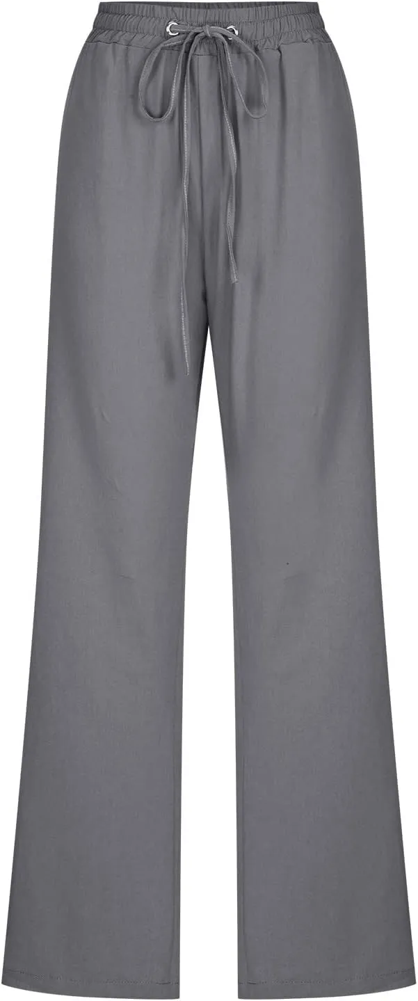 Linen Pants for Women High Waisted Pant Summer Cotton Pants Lounge Hiking Trousers Pant Drawstring Pants with Pocket