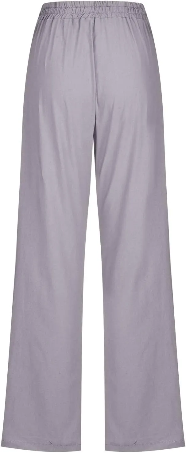 Linen Pants for Women High Waisted Pant Summer Cotton Pants Lounge Hiking Trousers Pant Drawstring Pants with Pocket