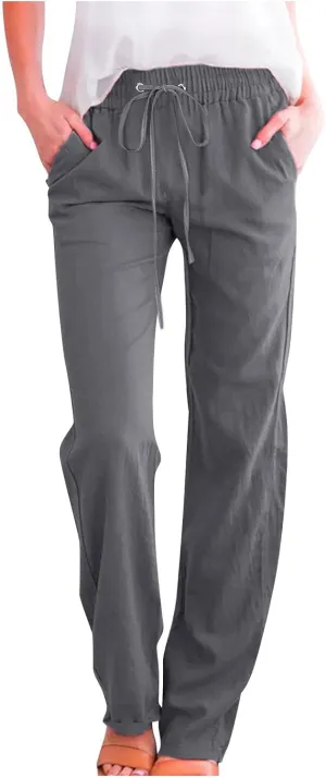 Linen Pants for Women High Waisted Pant Summer Cotton Pants Lounge Hiking Trousers Pant Drawstring Pants with Pocket