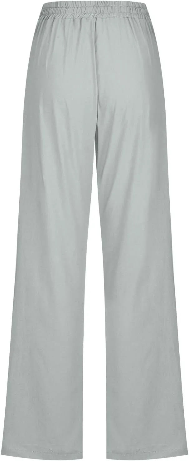 Linen Pants for Women High Waisted Pant Summer Cotton Pants Lounge Hiking Trousers Pant Drawstring Pants with Pocket