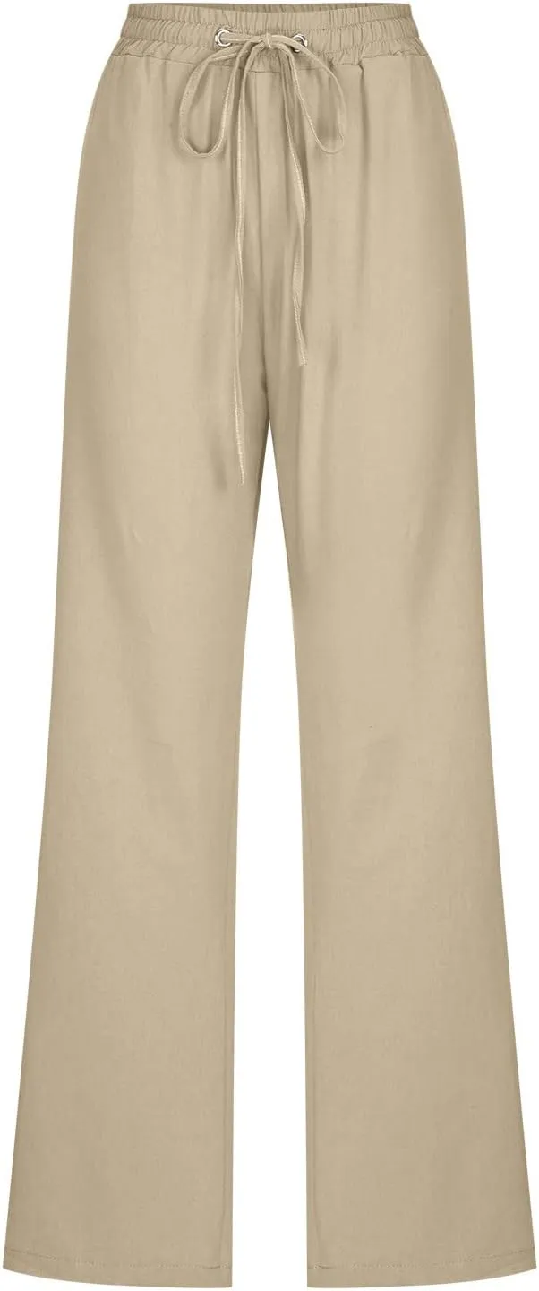 Linen Pants for Women High Waisted Pant Summer Cotton Pants Lounge Hiking Trousers Pant Drawstring Pants with Pocket
