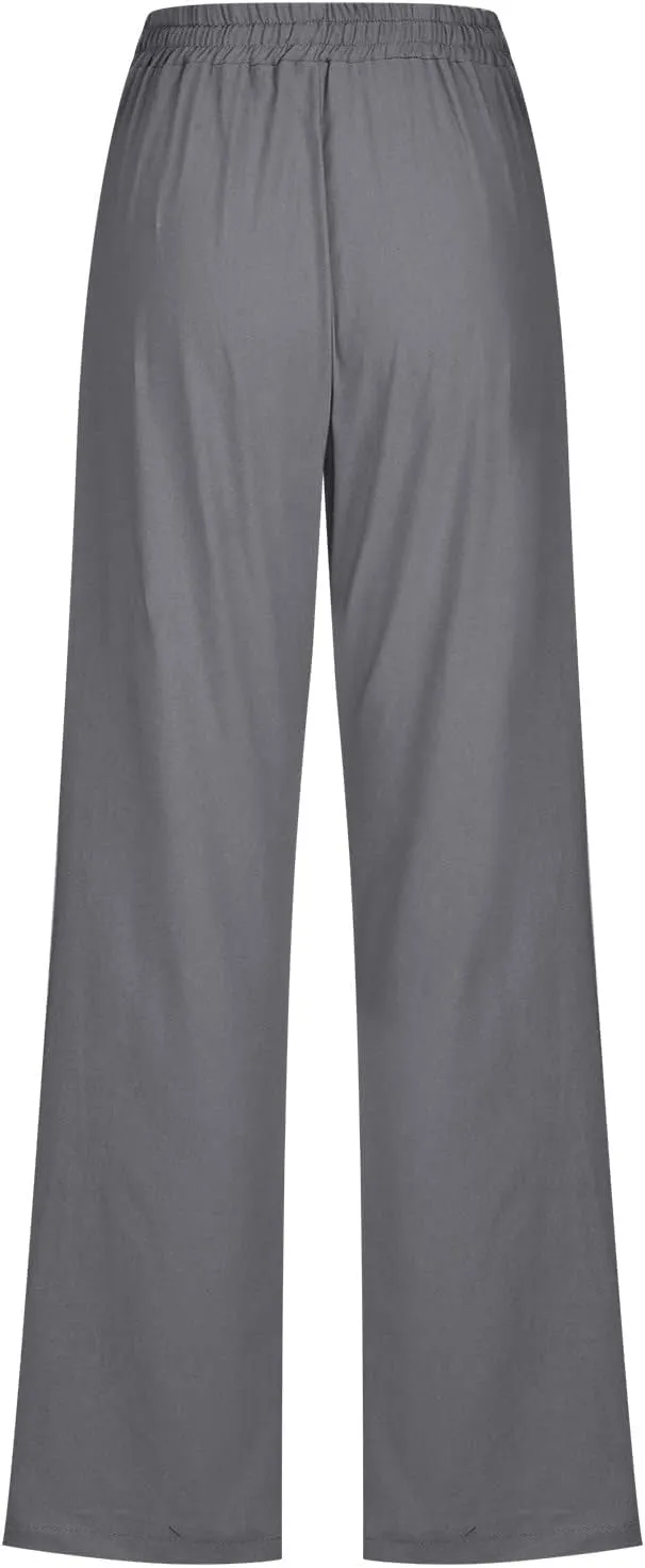 Linen Pants for Women High Waisted Pant Summer Cotton Pants Lounge Hiking Trousers Pant Drawstring Pants with Pocket