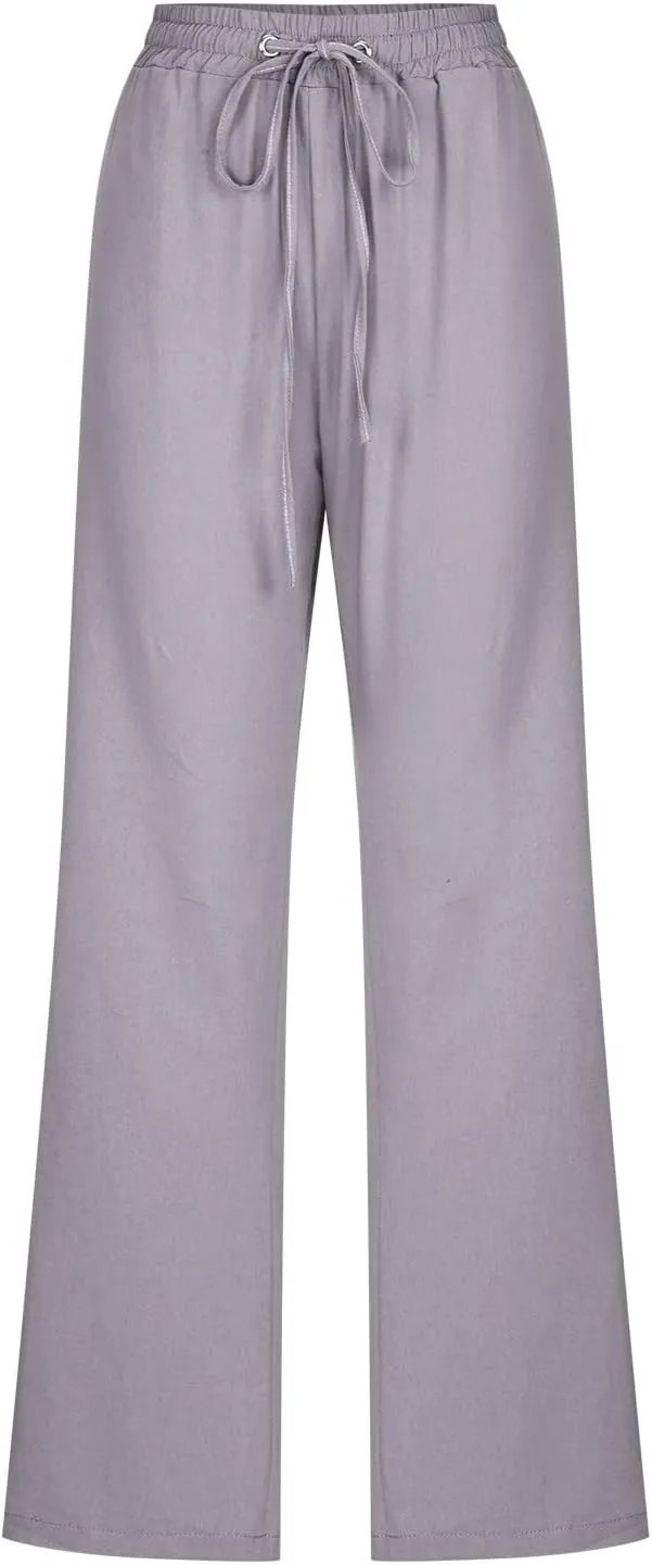 Linen Pants for Women High Waisted Pant Summer Cotton Pants Lounge Hiking Trousers Pant Drawstring Pants with Pocket