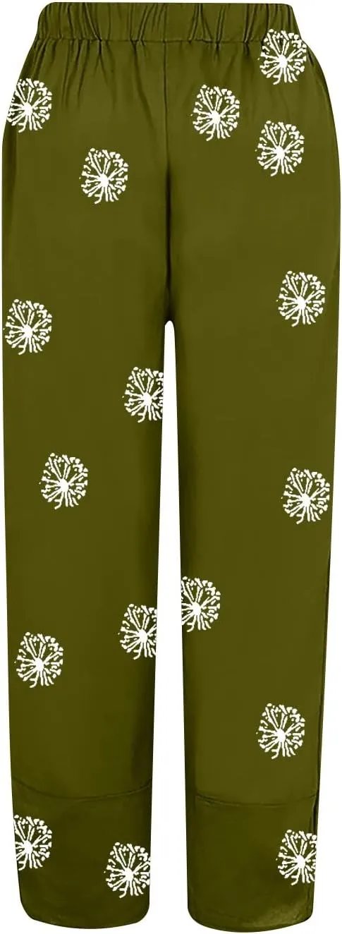 Linen Pants Women Casual Summer Cotton Cropped Tulip Pants Baggy Elastic Waisted Lounge Pants Trousers with Pockets