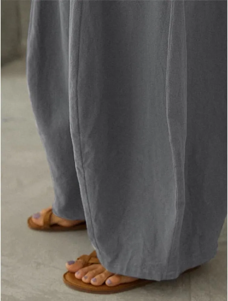 Linen Pants Women Casual Wide Leg Pants Casual Loose High Waist Lantern Beach Palazzo Pants with Pockets