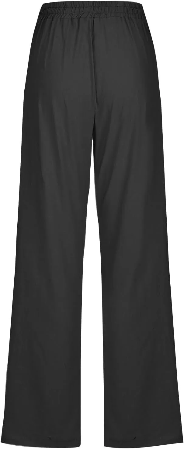 Linen Pants Women Wide Leg Summer Lounge Pants High Waisted Elastic Waist Trousers Fashion Trousers with Pockets 2025