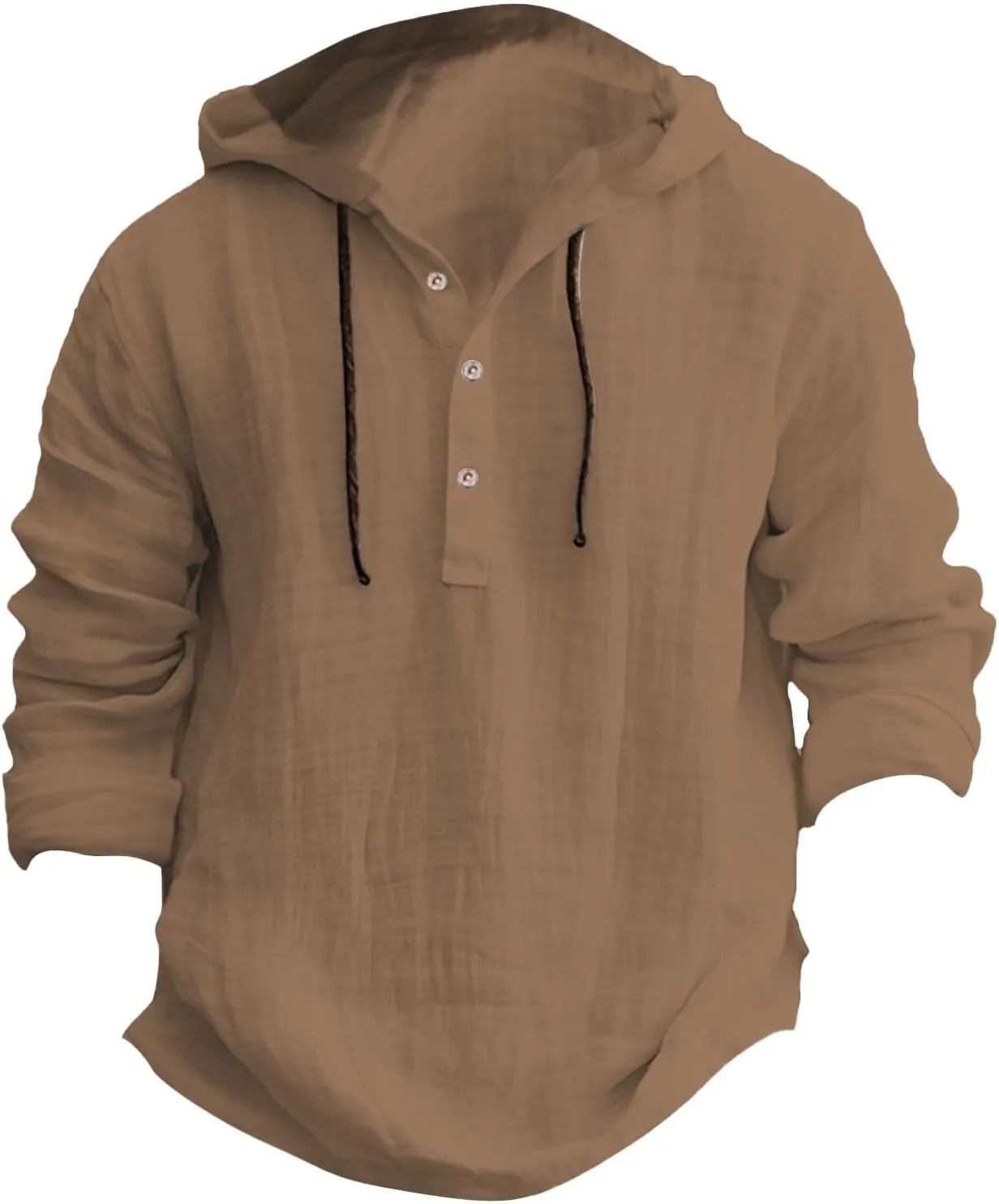 Linen Shirts for Men Breathable Quick Dry Button Up Long Sleeve Shirt with Hood Loose Summer Hoodies Casual Beach Tops