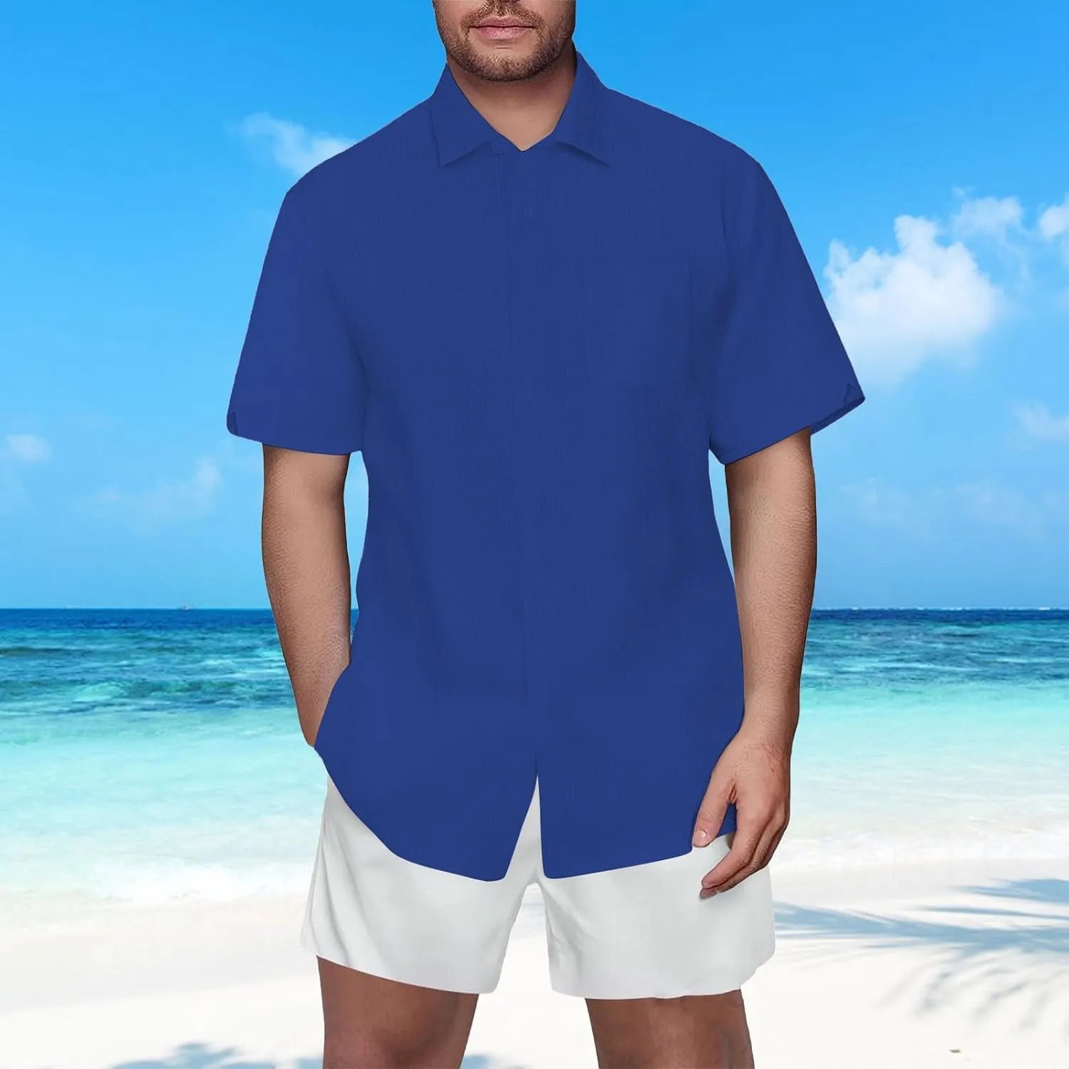 Linen Shirts for Men Button Down Short Sleeve Big and Tall Hawaiian Summer Casual T Shirt Beach Guayabera Cuban Shirts