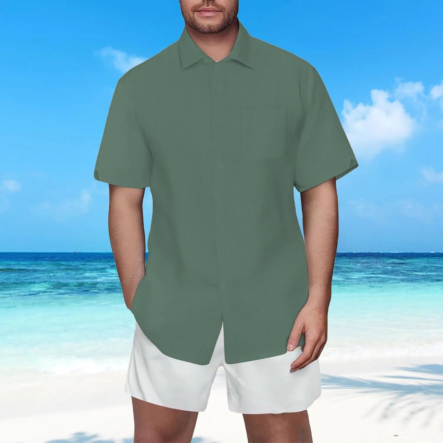 Linen Shirts for Men Button Down Short Sleeve Big and Tall Hawaiian Summer Casual T Shirt Beach Guayabera Cuban Shirts