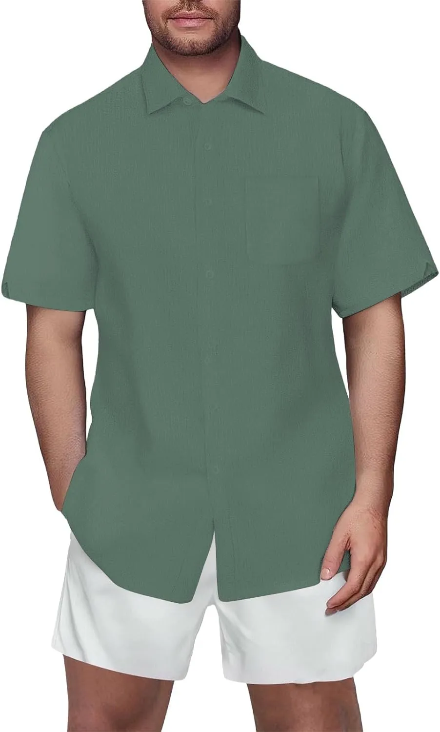 Linen Shirts for Men Button Down Short Sleeve Big and Tall Hawaiian Summer Casual T Shirt Beach Guayabera Cuban Shirts