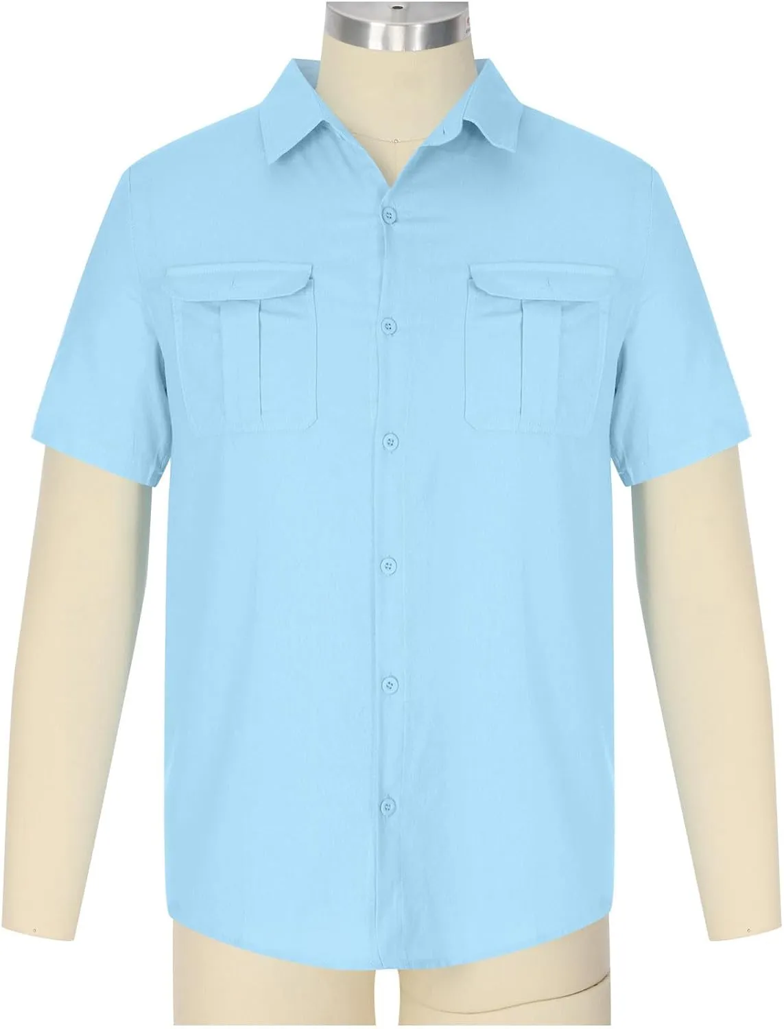 Linen Shirts for Men Short Sleeve Button Down Shirts Casual Summer Beach Tops Stylish Dress Shirt with Pockets