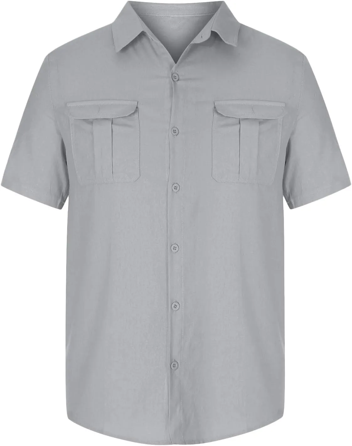 Linen Shirts for Men Short Sleeve Button Down Shirts Casual Summer Beach Tops Stylish Dress Shirt with Pockets