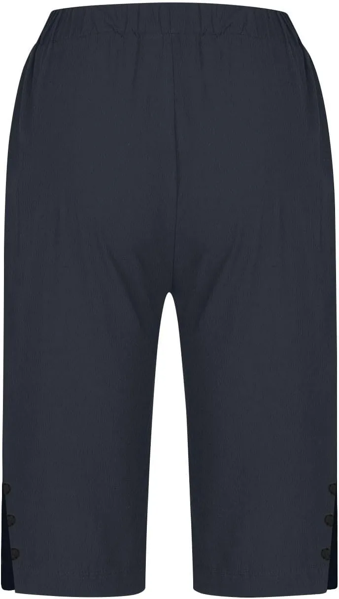 Linen Short Pants for Women Knee Length Summer Drawstring Elastic High Waist Womens Pant Straight Comfy Leg Trouser