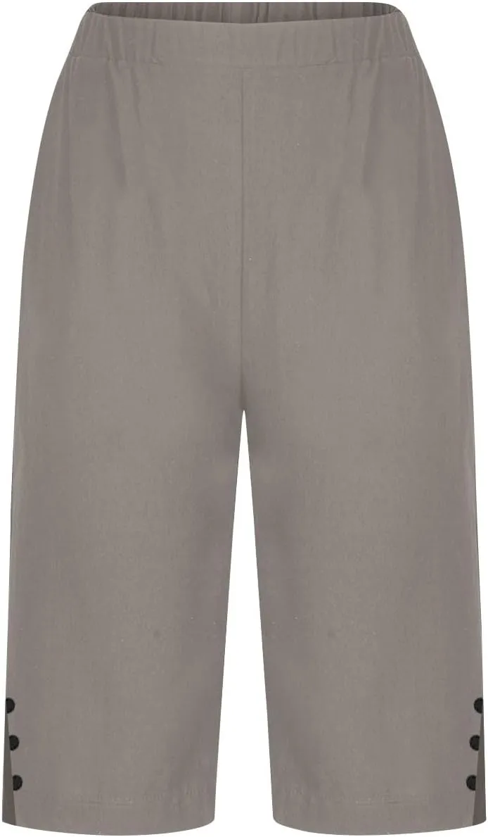 Linen Short Pants for Women Knee Length Summer Drawstring Elastic High Waist Womens Pant Straight Comfy Leg Trouser