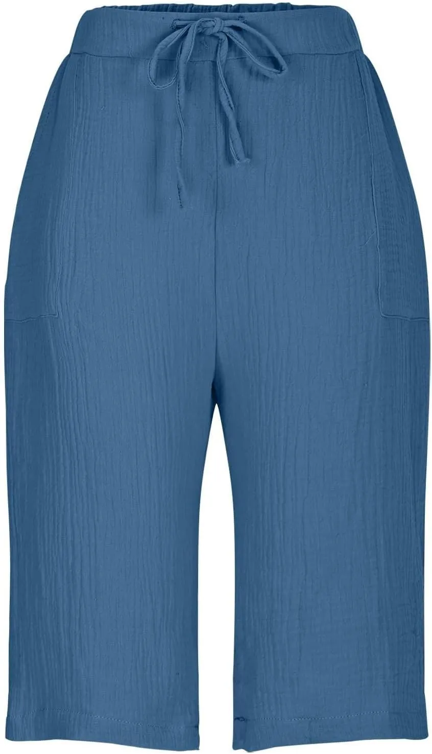 Linen Shorts for Women Knee Length High Waisted Casual Summer 2025 Straight Wide Leg Loose Drawstring Elastic Waist Trouser