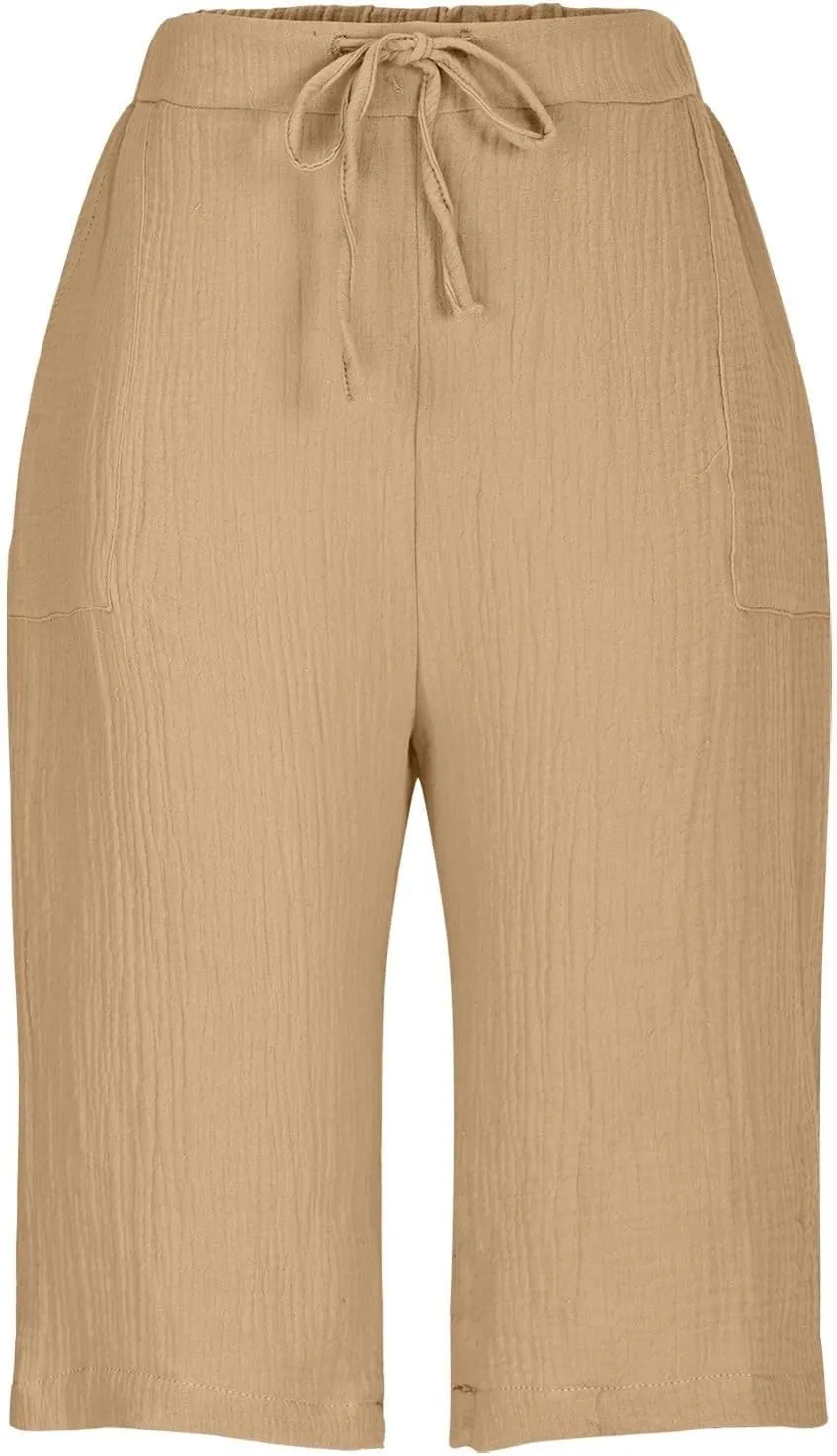 Linen Shorts for Women Knee Length High Waisted Casual Summer 2025 Straight Wide Leg Loose Drawstring Elastic Waist Trouser