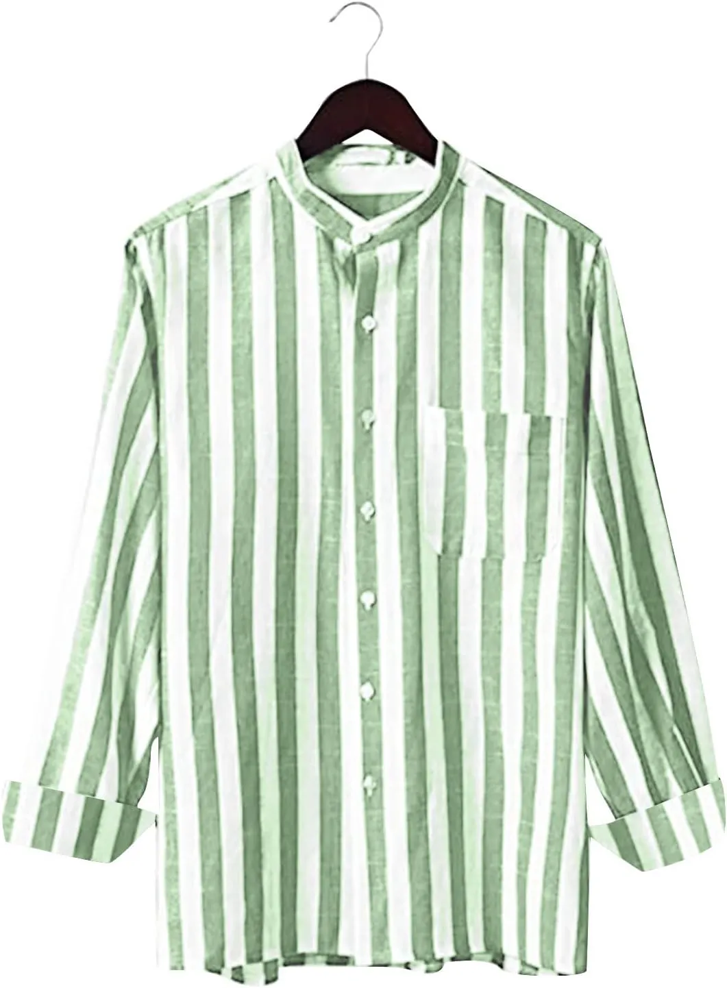 Long Sleeve Shirts for Men Button Up Cotton Linen Striped Casual Summer Dress Shirts Relaxed Fit Beach Work Tops with Pocket