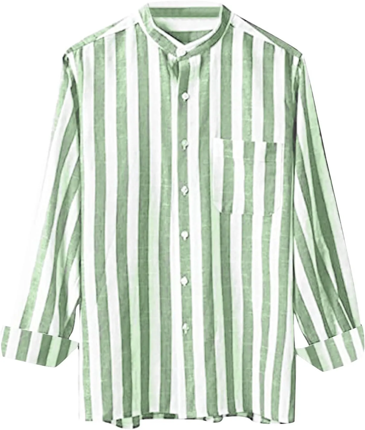 Long Sleeve Shirts for Men Button Up Cotton Linen Striped Casual Summer Dress Shirts Relaxed Fit Beach Work Tops with Pocket