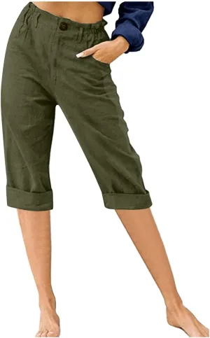 LRMQS Womens Capri Pants Summer Trendy Casual Elastic Waist Cropped Trouser Fashion Resort Wear Beach Vacation Capris Clothes
