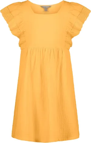 Lucky Brand Girls' Short Sleeve Square Neck Dress with Eyelet Flutter Sleeves