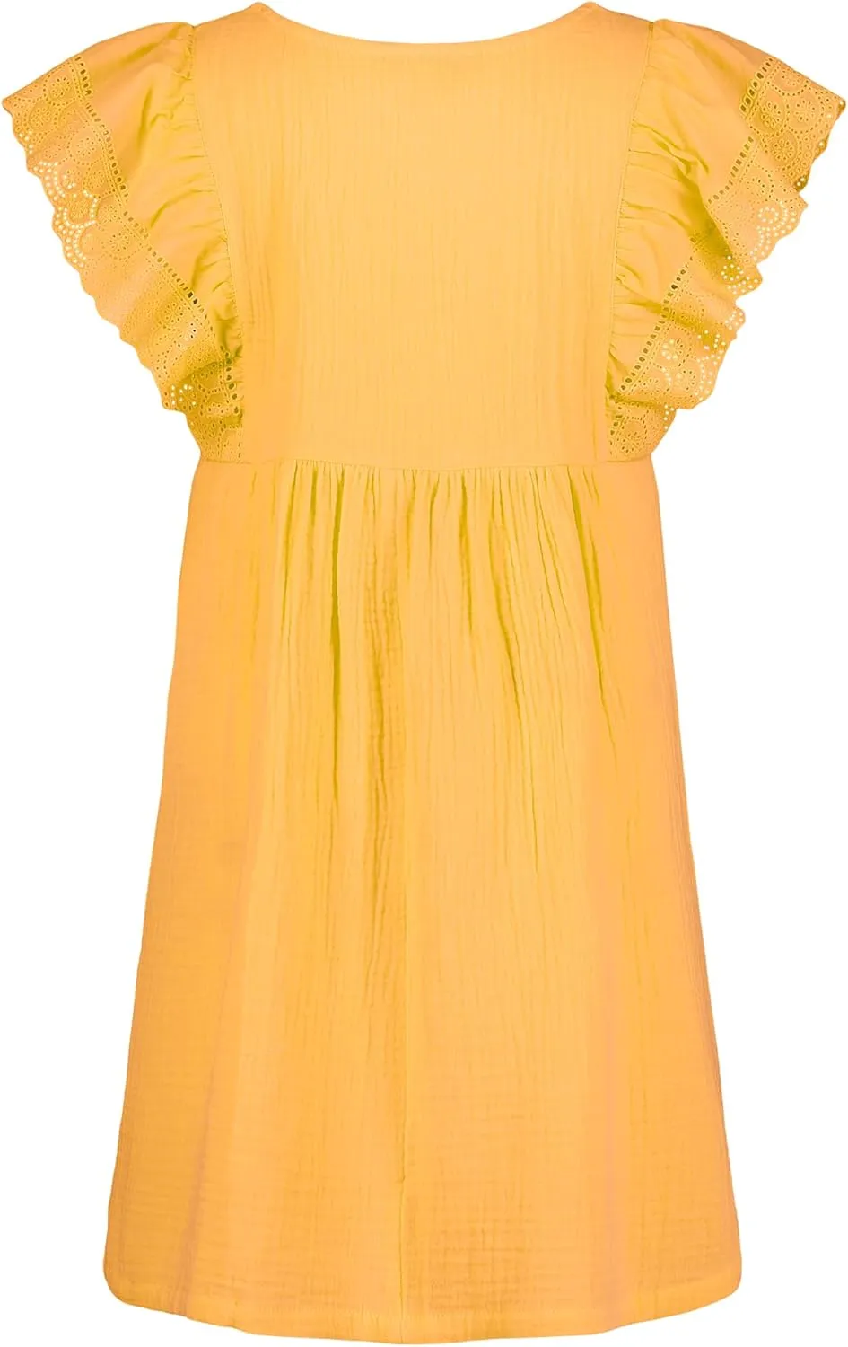 Lucky Brand Girls' Short Sleeve Square Neck Dress with Eyelet Flutter Sleeves