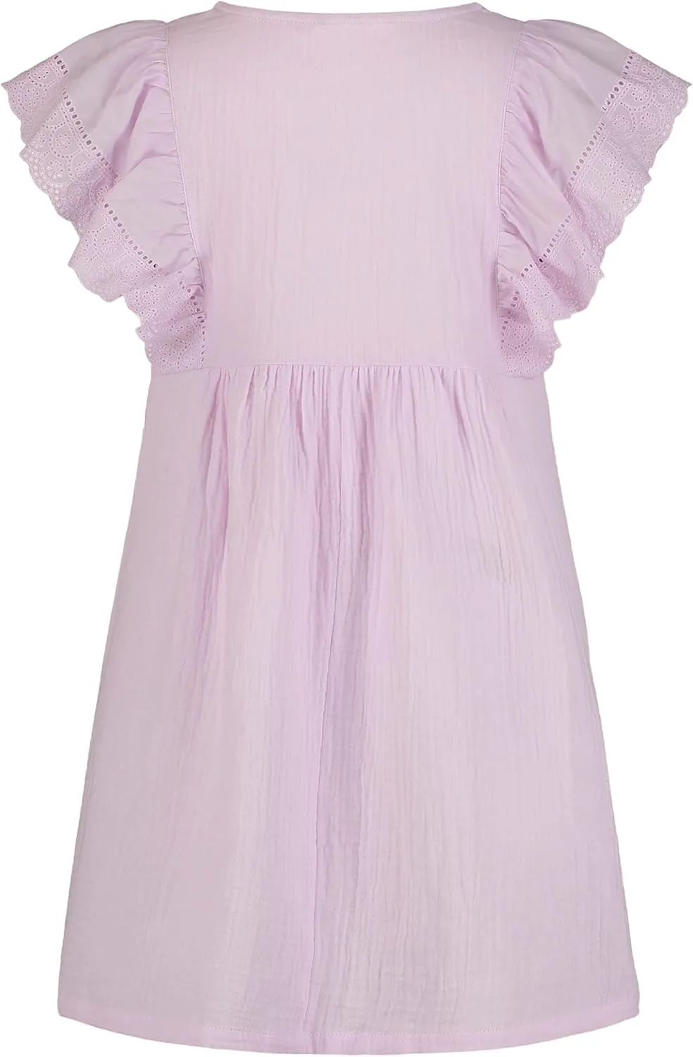 Lucky Brand Girls' Short Sleeve Square Neck Dress with Eyelet Flutter Sleeves
