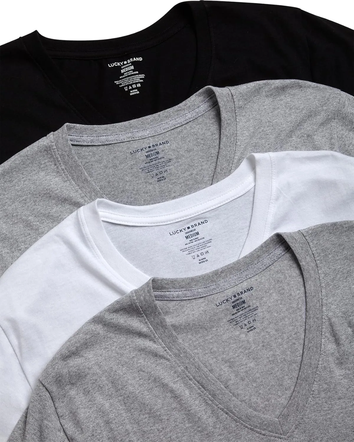 Lucky Brand Men's Undershirt - 4 Pack Basic Short Sleeve Men's T-Shirts - Soft Crewneck and V-Neck Undershirts for Men (S-XL)