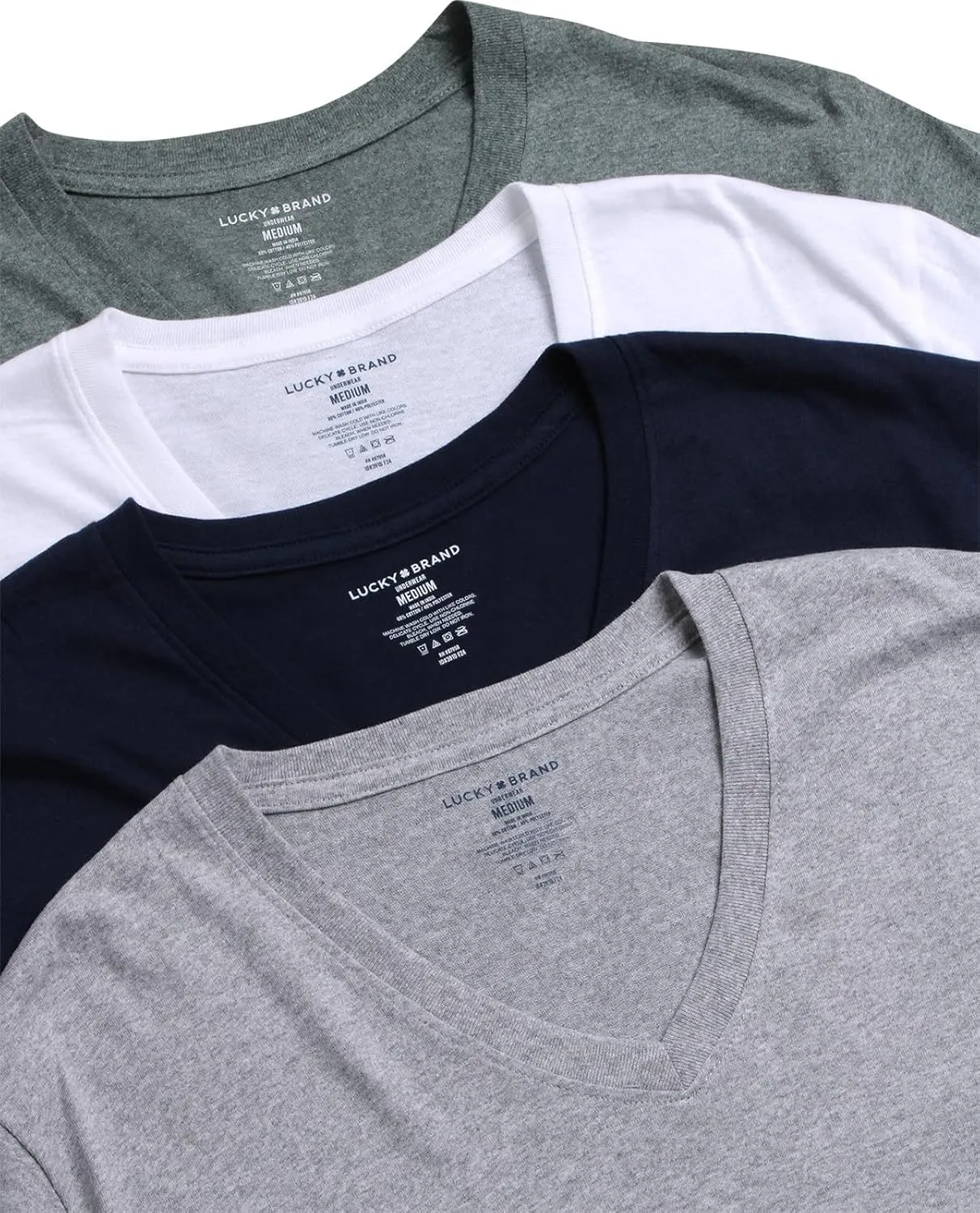 Lucky Brand Men's Undershirt - 4 Pack Basic Short Sleeve Men's T-Shirts - Soft Crewneck and V-Neck Undershirts for Men (S-XL)