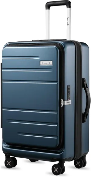 LUGGEX 26 Inch Luggage with Spinner Wheels, Expandable PC Hard Shell Checked Suitcase with Front Opening, Lightweight (Blue, 26 Inch), Blue, Checked-Medium 26-Inch, Luggage