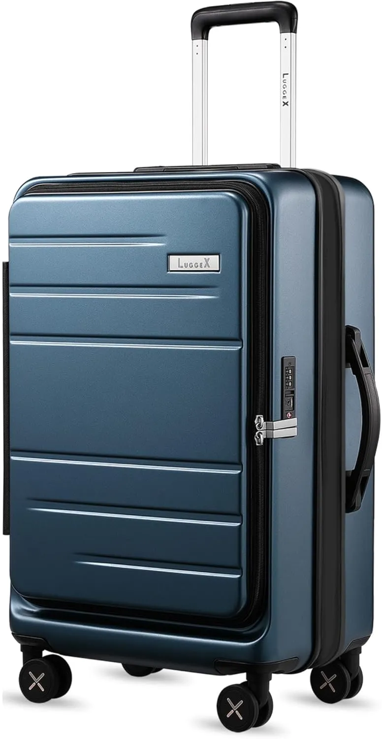 LUGGEX 26 Inch Luggage with Spinner Wheels, Expandable PC Hard Shell Checked Suitcase with Front Opening, Lightweight (Blue, 26 Inch), Blue, Checked-Medium 26-Inch, Luggage