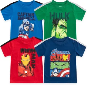 Marvel Little Avengers Boy's 4-Pack Superhero Short Sleeve Tee Shirt Set