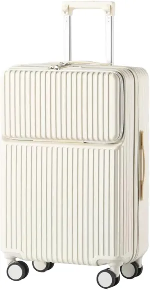 Medium Checked Luggage White Travel Suitcase with Cup Holder - 26in Carry-On Suitcase with 360 Directional Wheels for Easy Travel(3,22in)