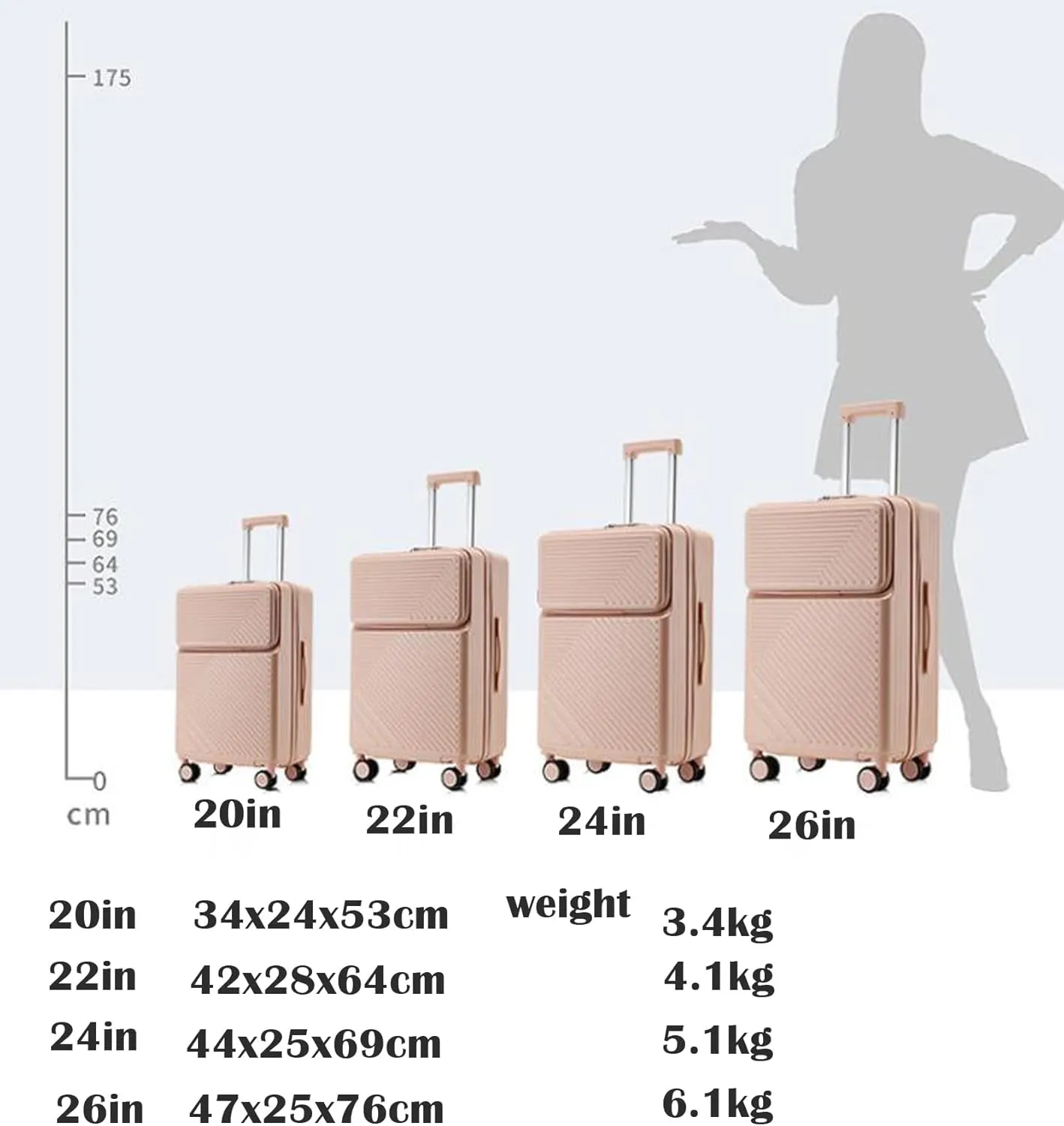 Medium Checked Luggage White Travel Suitcase with Cup Holder - 26in Carry-On Suitcase with 360 Directional Wheels for Easy Travel(3,22in)