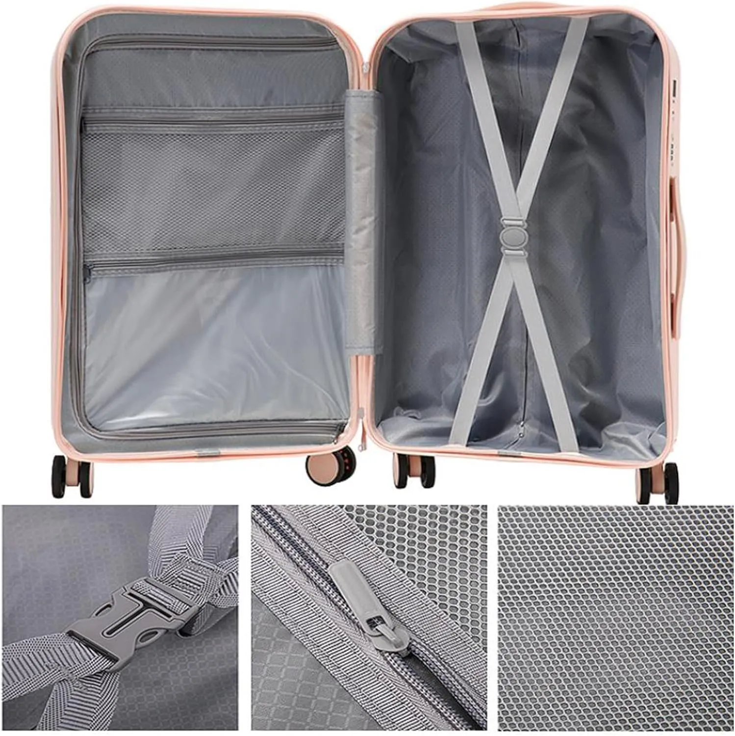 Medium Checked Luggage White Travel Suitcase with Cup Holder - 26in Carry-On Suitcase with 360 Directional Wheels for Easy Travel(3,22in)