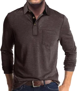 Men Fall Winter Polo Shirts Long Sleeved Flip Collar Tops Pocket Button V Neck T Shirts Golf Casual Sports Tops