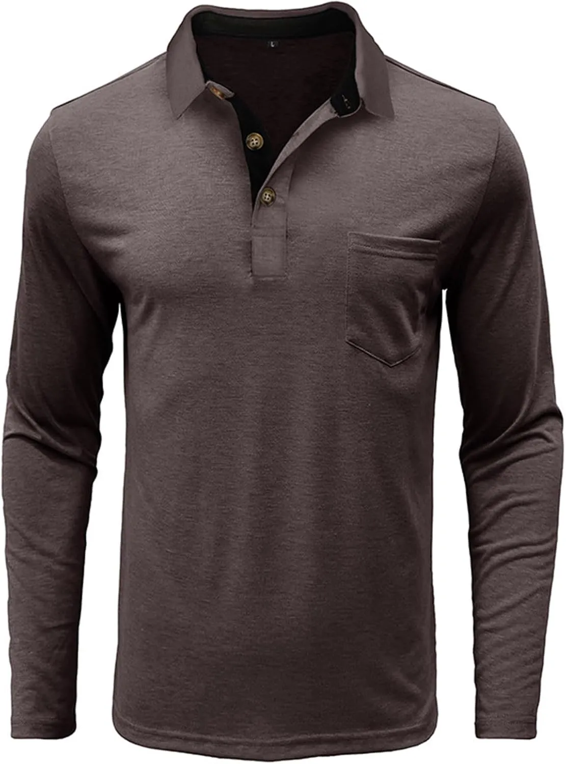 Men Fall Winter Polo Shirts Long Sleeved Flip Collar Tops Pocket Button V Neck T Shirts Golf Casual Sports Tops