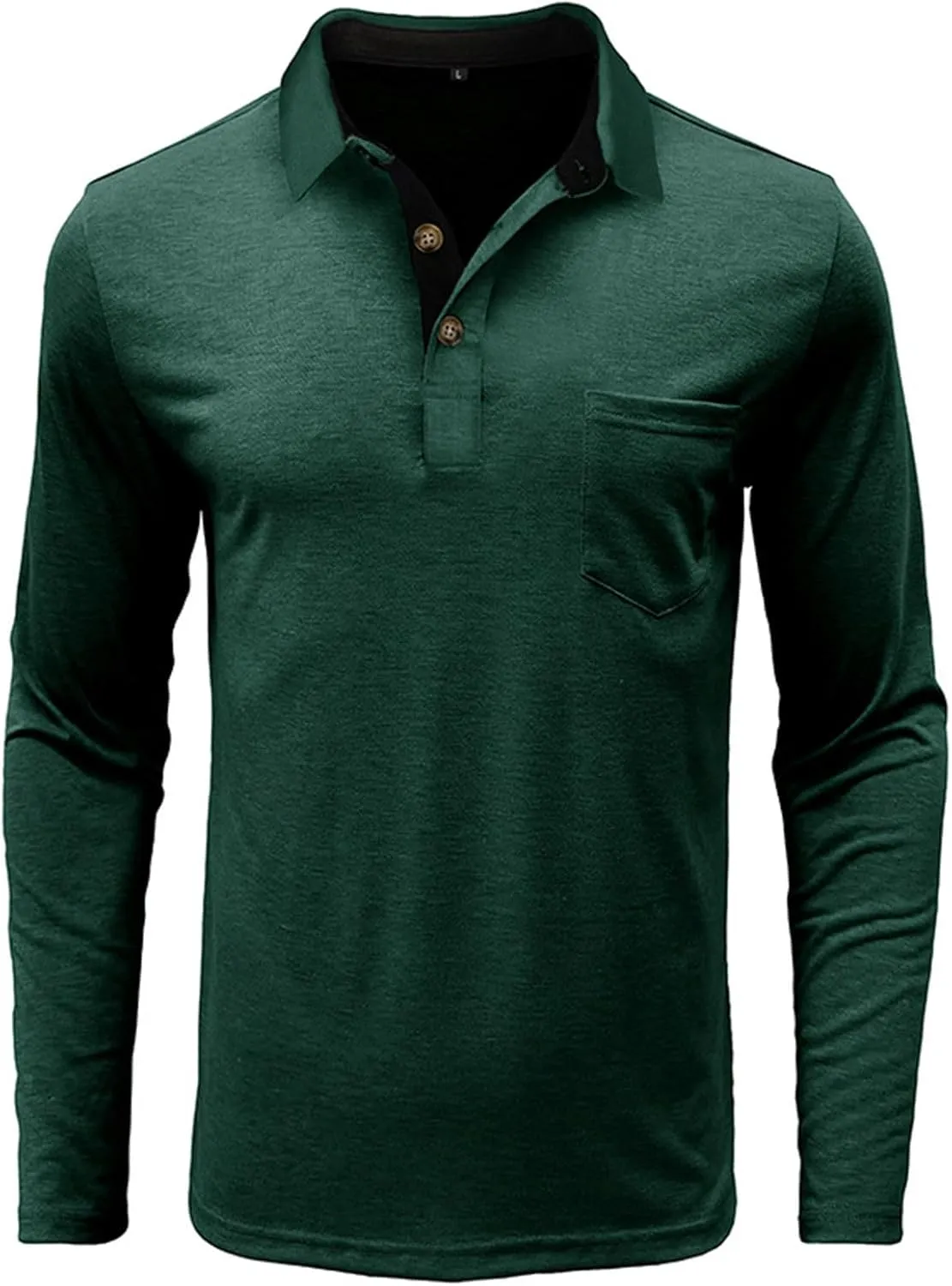 Men Fall Winter Polo Shirts Long Sleeved Flip Collar Tops Pocket Button V Neck T Shirts Golf Casual Sports Tops