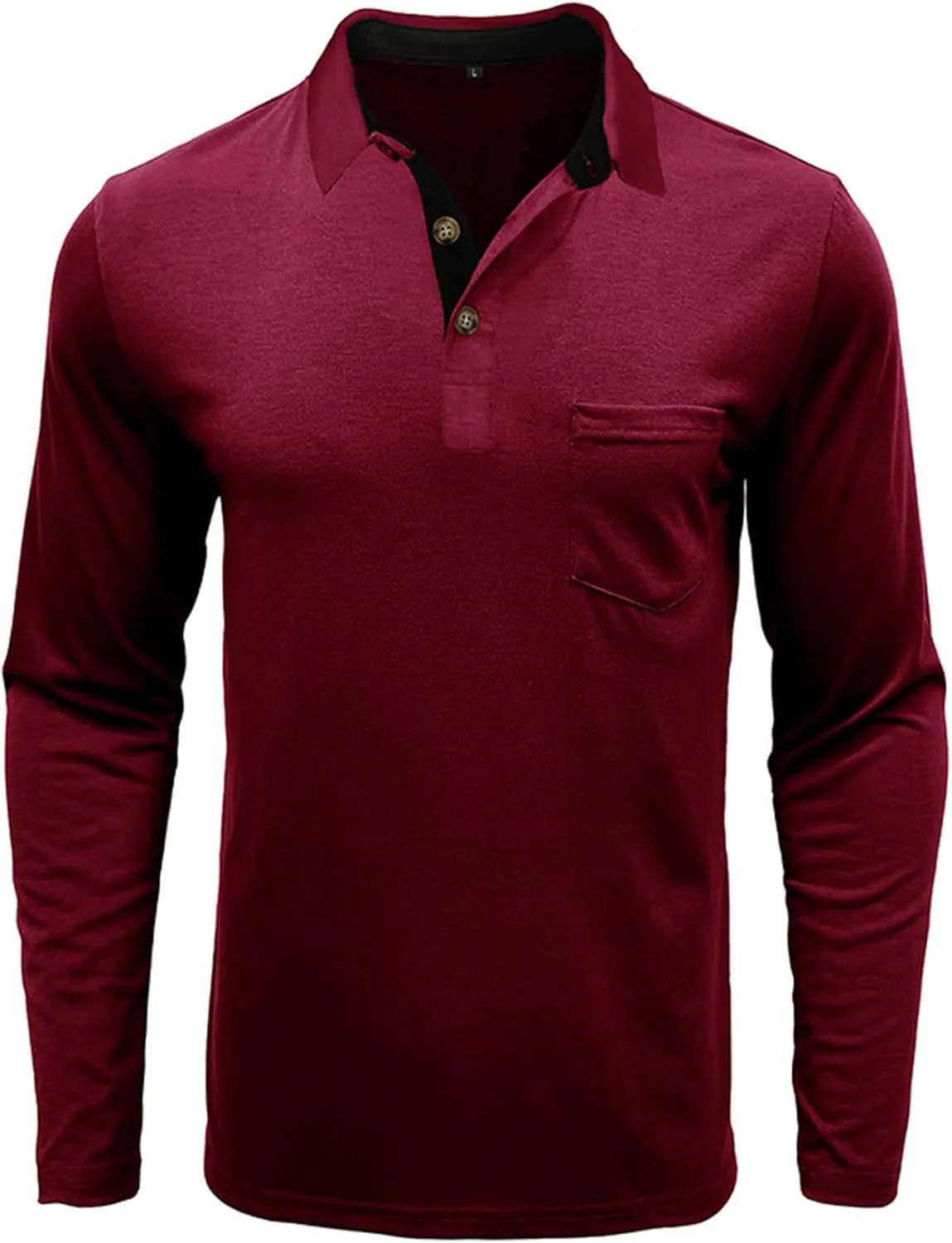 Men Fall Winter Polo Shirts Long Sleeved Flip Collar Tops Pocket Button V Neck T Shirts Golf Casual Sports Tops