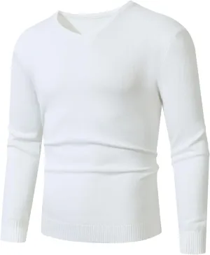 Men V Neck Sweaters Shirt Slim Knitted Long Sleeve Solid Undershirt Tops Trendy Lightweight Casual Pullover Knitwear