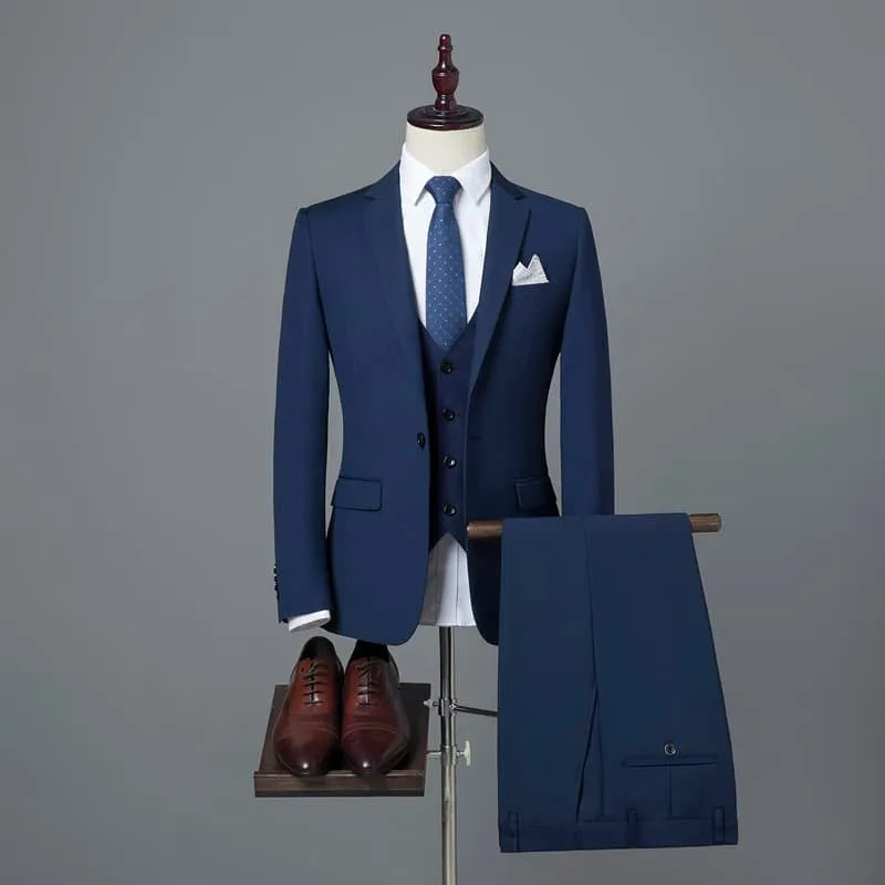 Men's 3 Piece Solid Suit in 4 Colors One Button