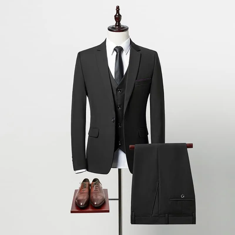 Men's 3 Piece Solid Suit in 4 Colors One Button
