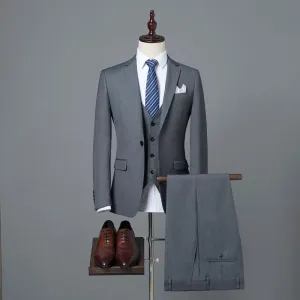 Men's 3 Piece Solid Suit in 4 Colors One Button