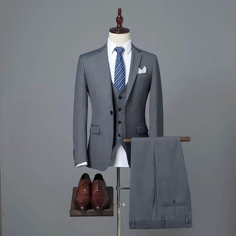 Men's 3 Piece Solid Suit in 4 Colors One Button