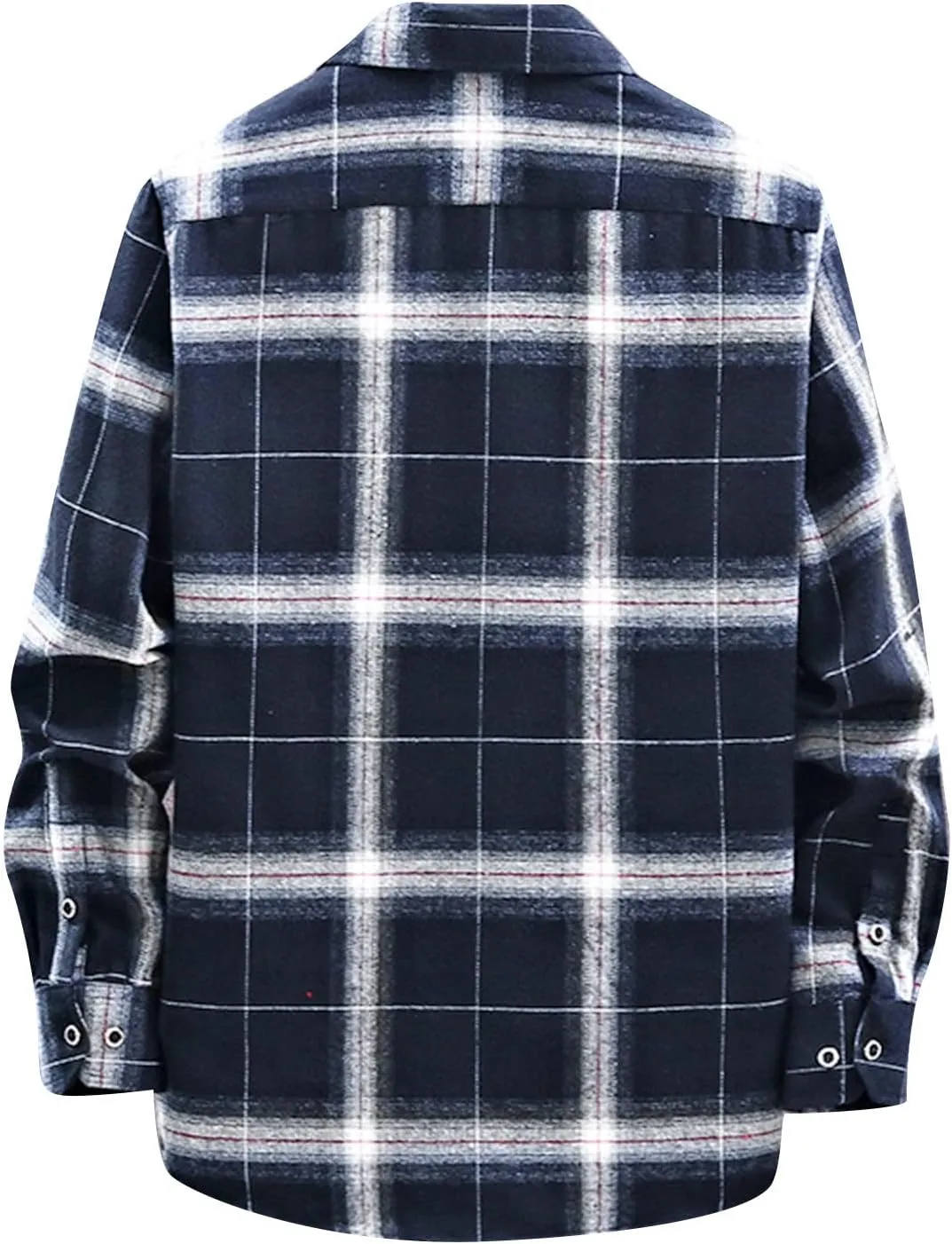 Men's Black Cotton Plaid Flannel Shirt Jacket, Long Sleeve, Point Collar, Casual, Western Style, Size Medium, XL