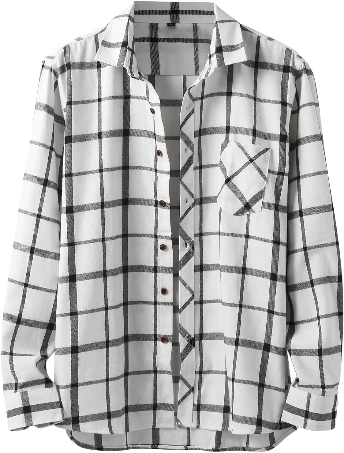 Men's Black Cotton Plaid Flannel Shirt Jacket, Long Sleeve, Point Collar, Casual, Western Style, Size Medium, XL