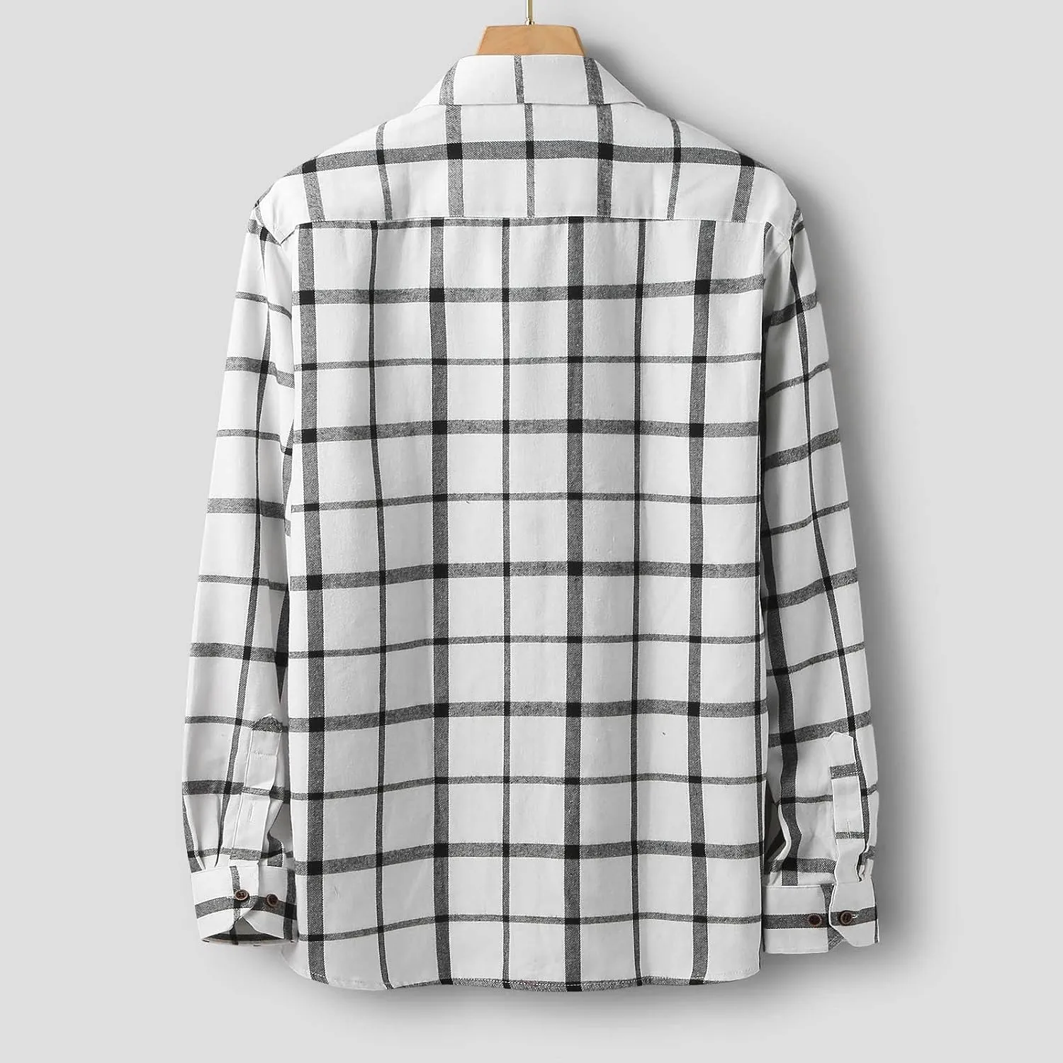 Men's Black Cotton Plaid Flannel Shirt Jacket, Long Sleeve, Point Collar, Casual, Western Style, Size Medium, XL