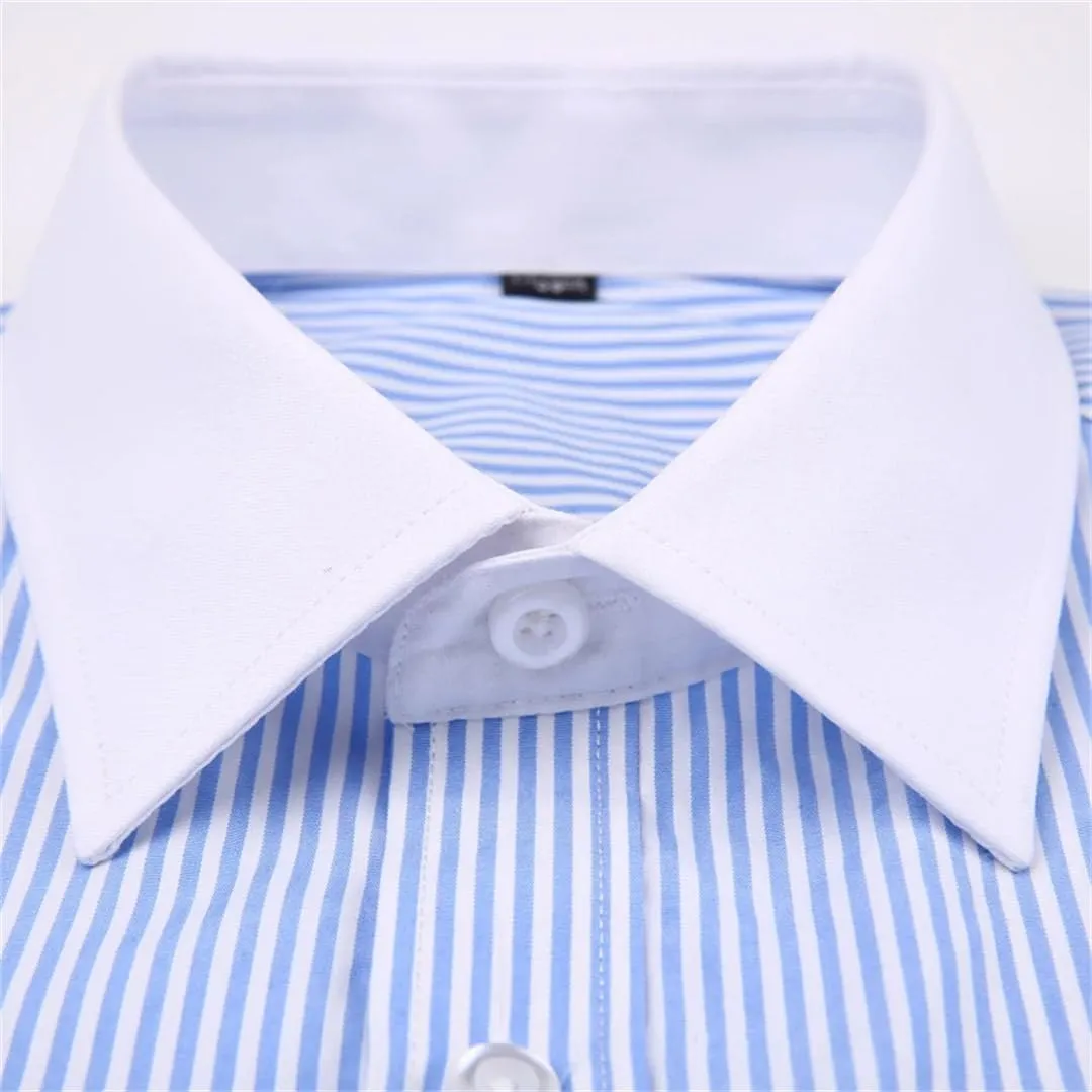 Men's Business Contrast Collar French Cuff Dress Shirts Single Patch Pocket Long Sleeve Social Wedding Shirt